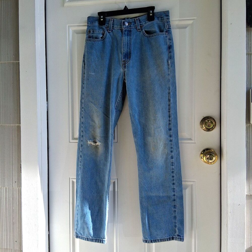 men's jean's 29x30 George blue light wash regular fit straight leg distressed